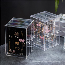 Space Saving Clear  Makeup Cosmetic Earring Necklace Organizer Draws Acrylic Jewelry Display Box
